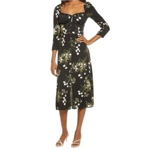 Reformation Fairway Floral Dress | Quarter sleeve | Black & Green NWT | Size 12